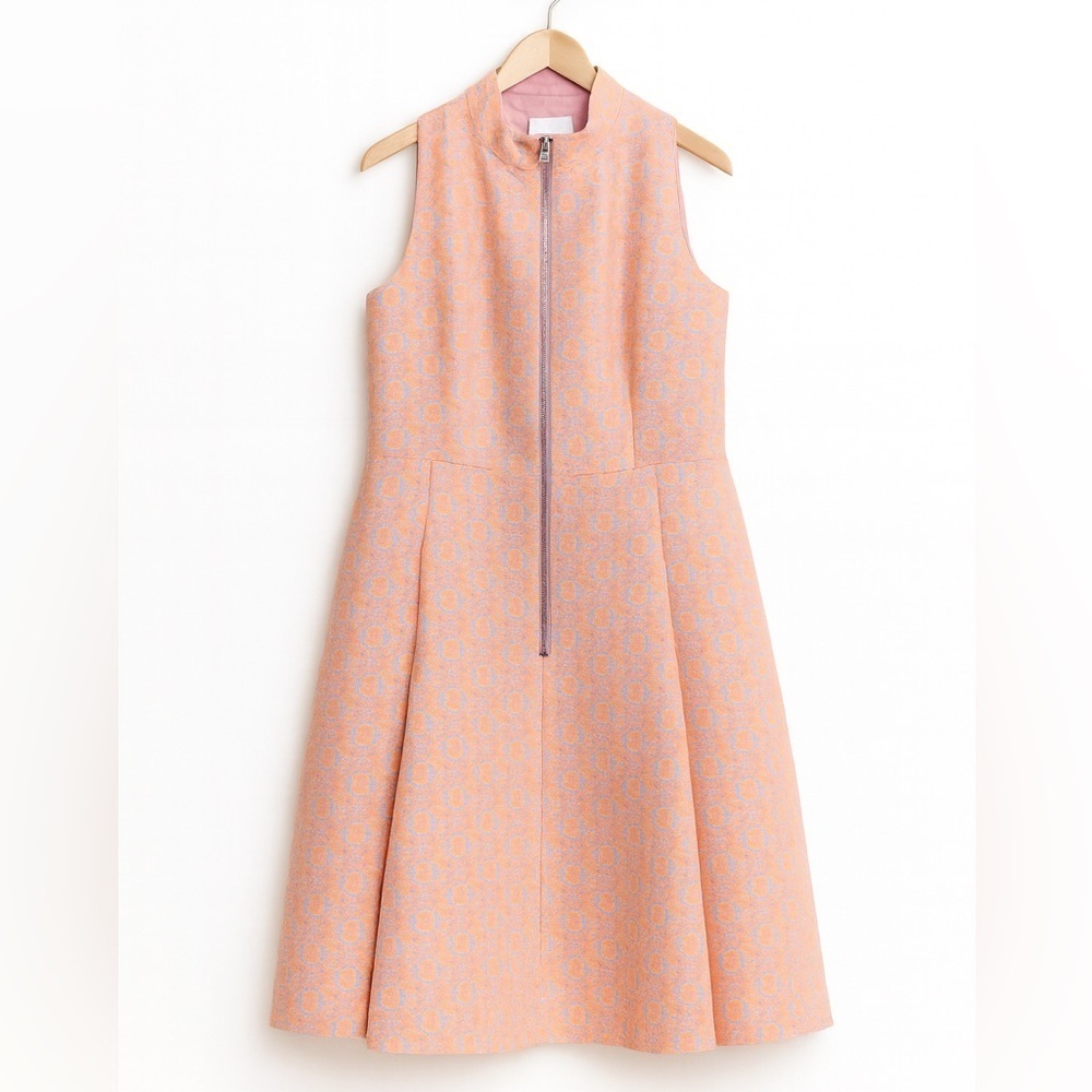 Akris Punto | Orange Zip Front Lined Pocket Fit & Flare Midi Sleeveless Dress 10